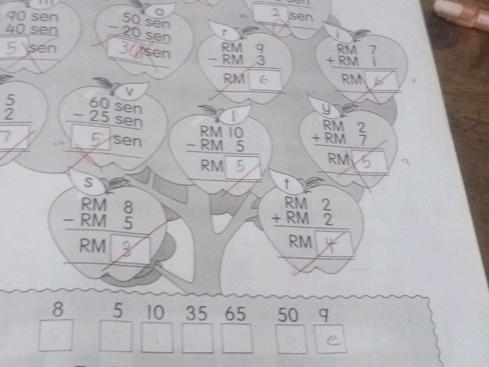 90 sen 40 sen 5 sen 50 sen - 20 sen 30 sen | StudyX