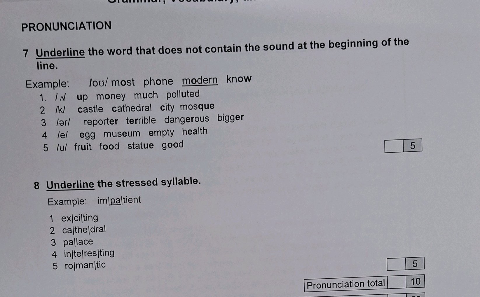 B5 Underline Example 7 Underline the word that does not contain | StudyX