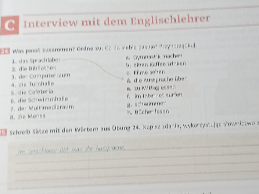 Was passt zusammen? Ordne zu. Co do siebie | StudyX
