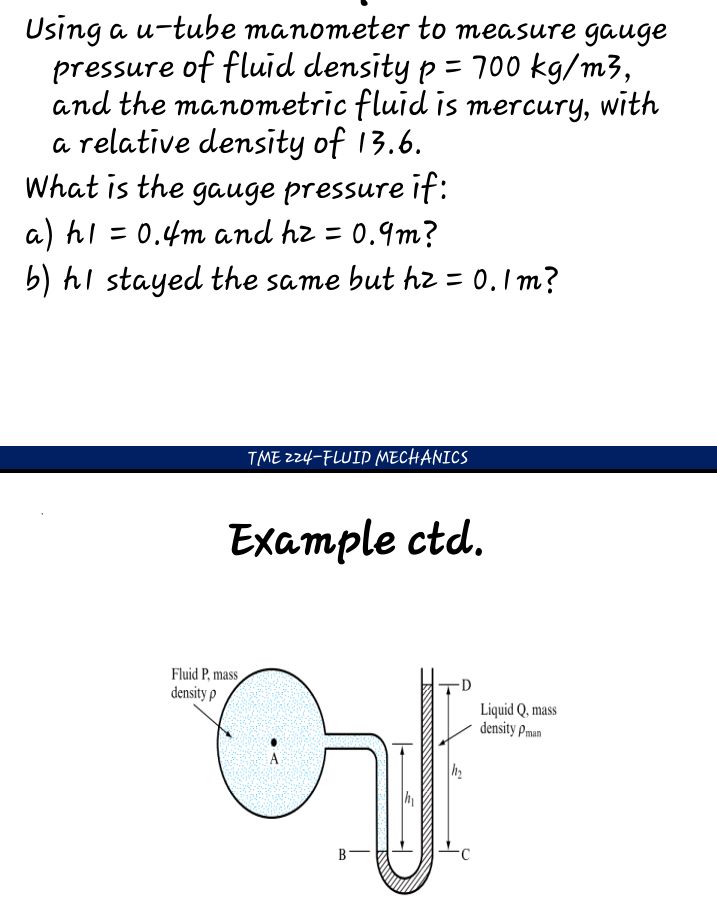 Using a u-tube manometer to measure gauge | StudyX
