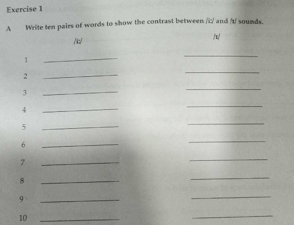Write ten pairs of words to show the | StudyX