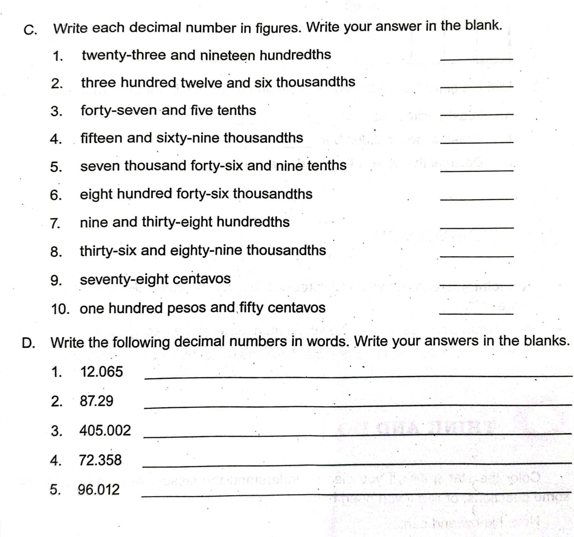 C. Write each decimal number in figures. | StudyX