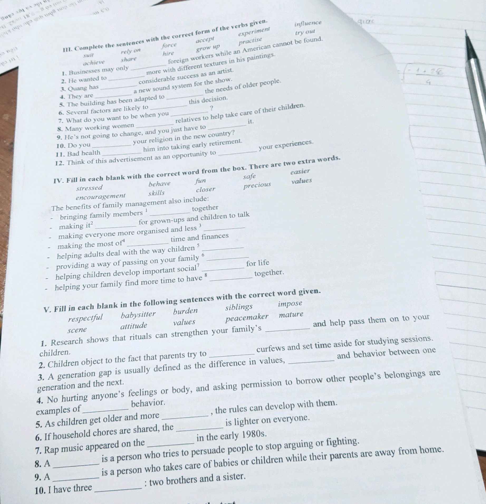 IV. Fill in each blank with the correct word | StudyX