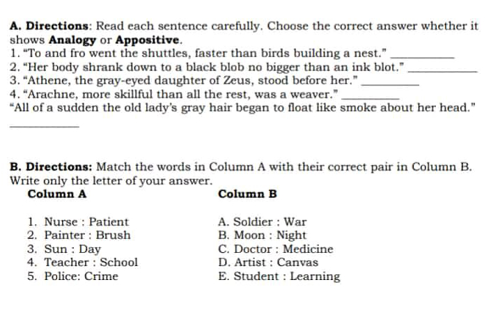 Match the words in Column A with their | StudyX