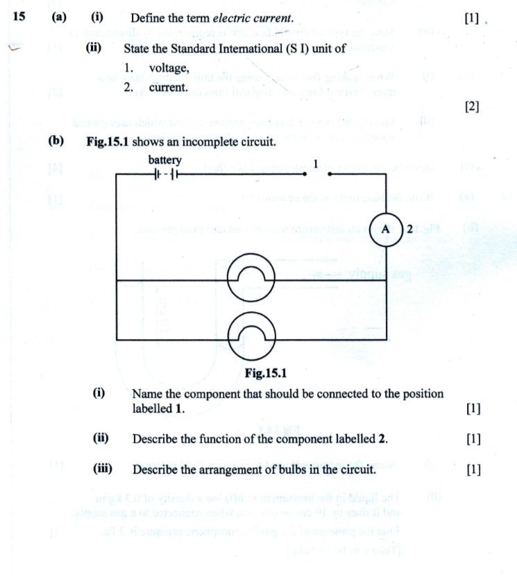 (a) (i) Define the term electric current. | StudyX