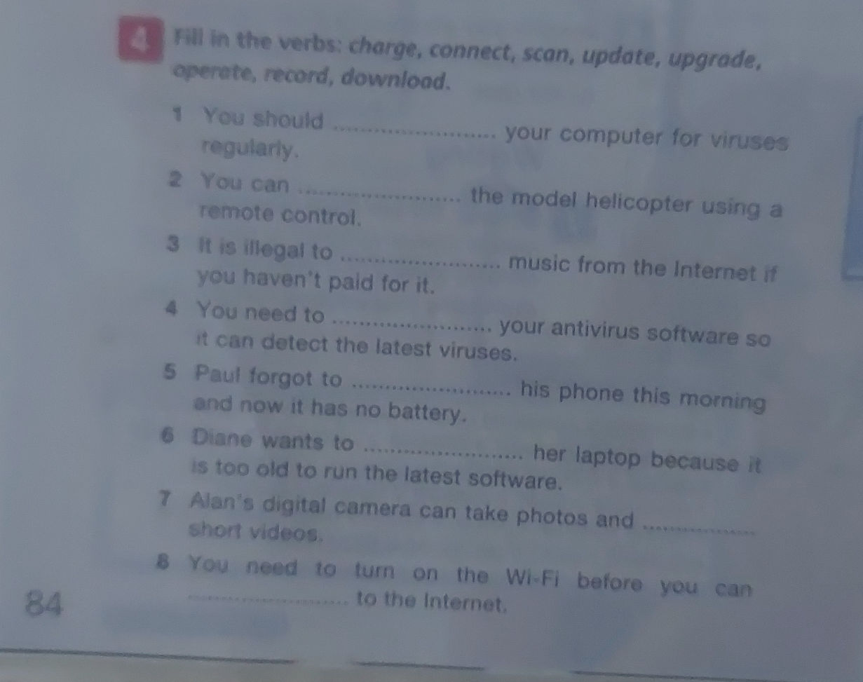 Fill in the verbs: charge, connect, scan, | StudyX