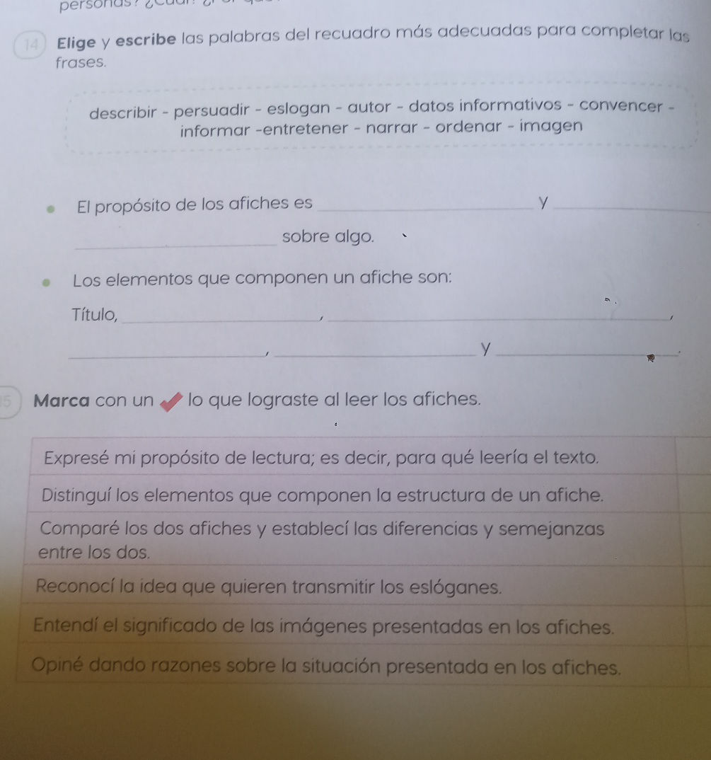 14) Elige y escribe las palabras del | StudyX