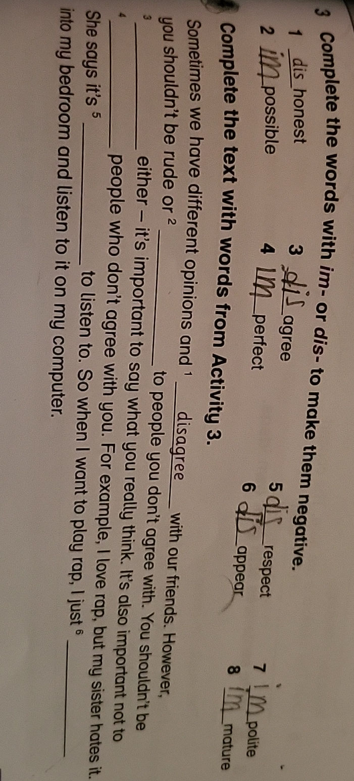 Complete the words with im- or dis- to make | StudyX