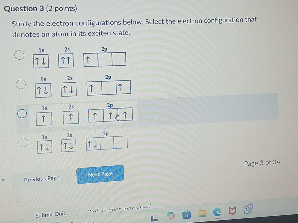 Example Electron Configuration Question Question 3 (2 points) Study the electron | StudyX