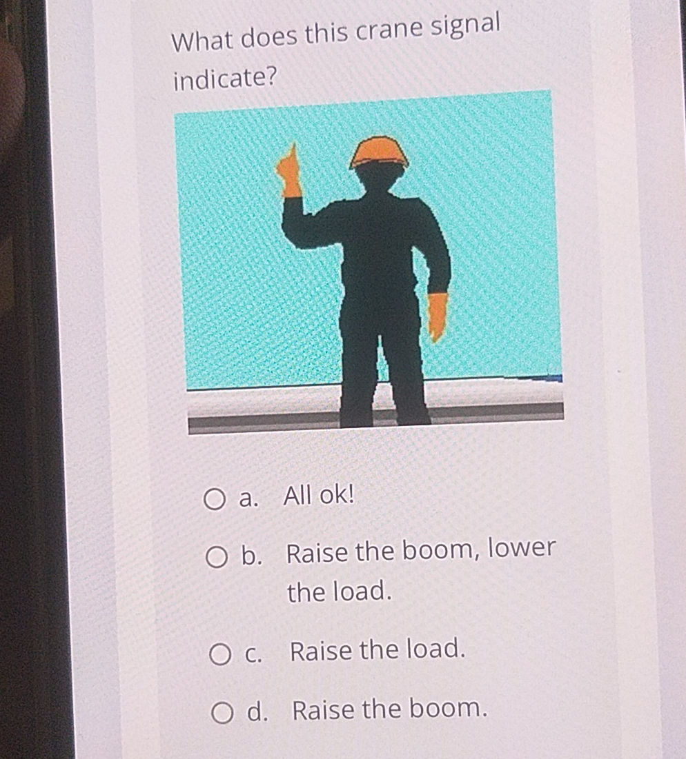 What does this crane signal indicate? O a. | StudyX