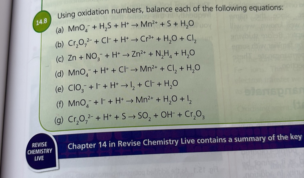 Using oxidation numbers, balance each of the | StudyX