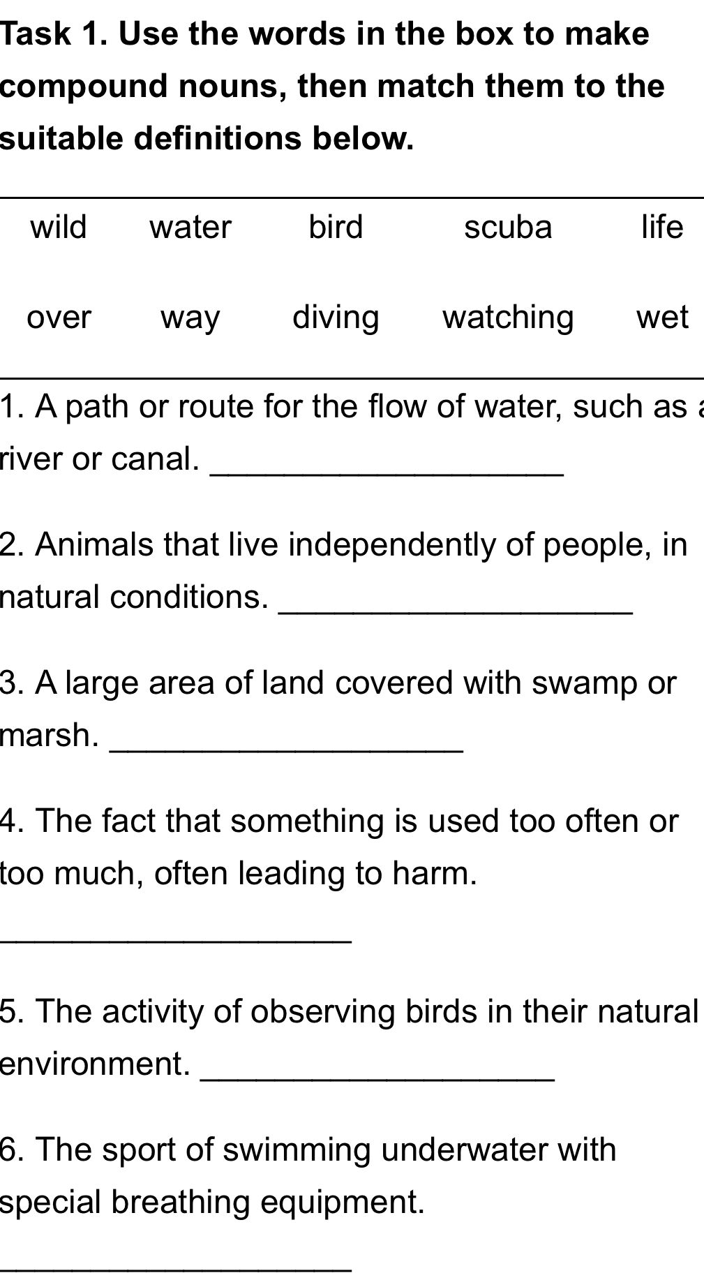 Task 1. Use the words in the box to make | StudyX
