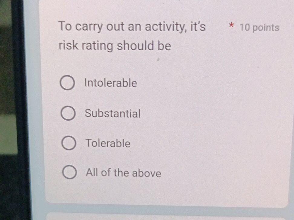 To carry out an activity, it's risk rating | StudyX