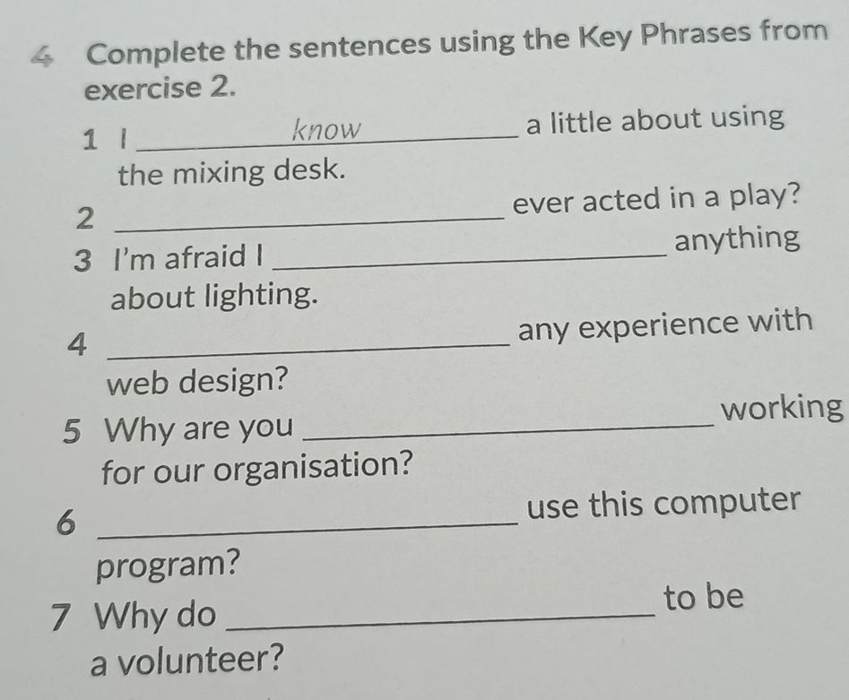 Complete the sentences using the Key Phrases | StudyX
