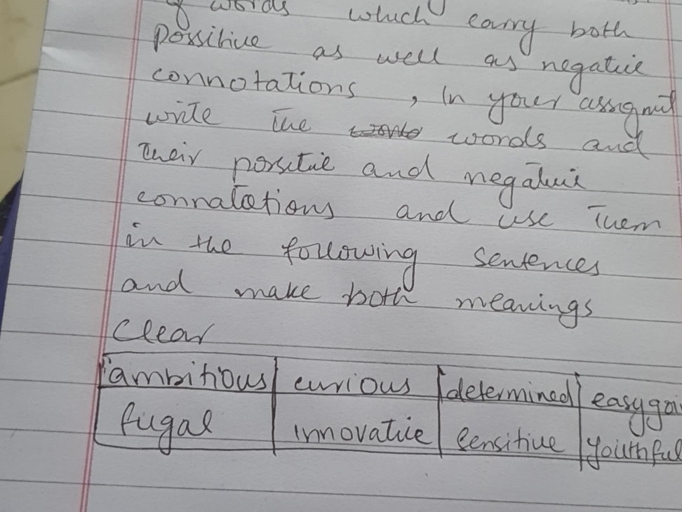 Write the words and their positive and | StudyX