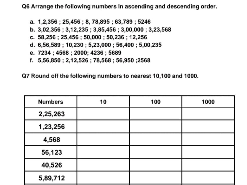 Q6 Arrange the following numbers in | StudyX