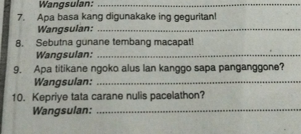 7. Apa basa kang digunakake ing geguritan! | StudyX