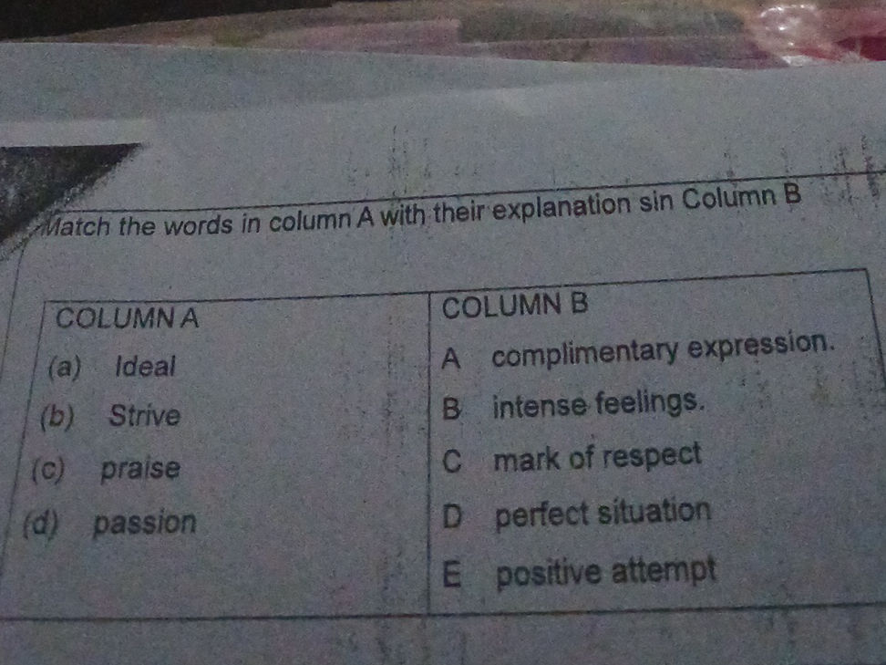 Match the words in column A with their | StudyX