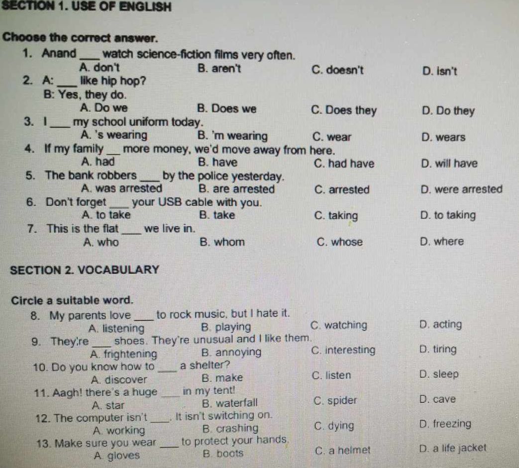 SECTION 1. USE OF ENGLISH Choose the correct | StudyX