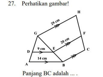 27. Perhatikan gambar! Panjang BC adalah | StudyX