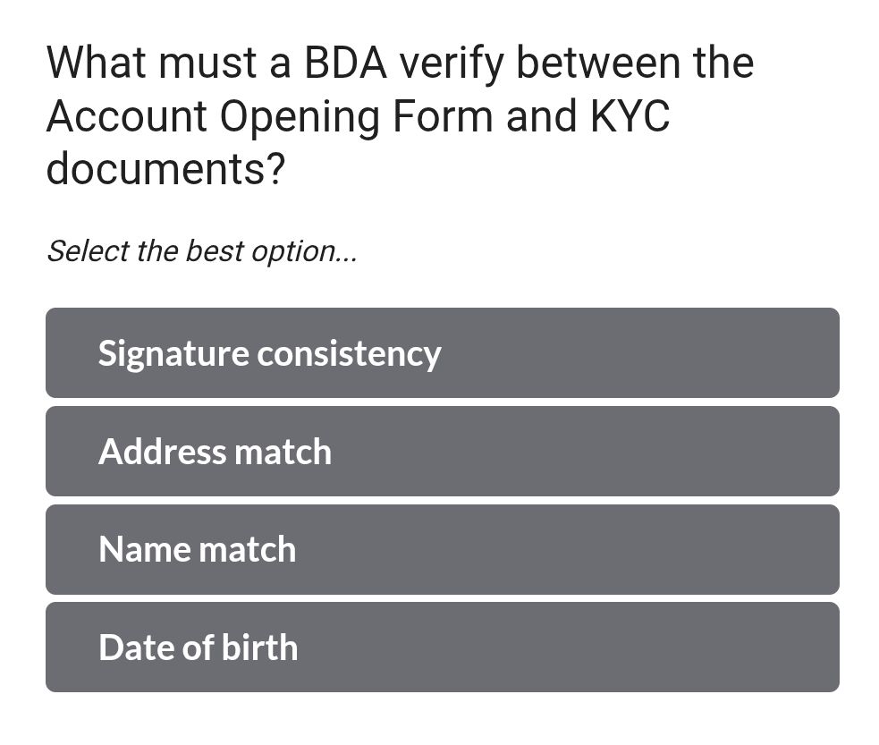 What must a BDA verify between the Account | StudyX