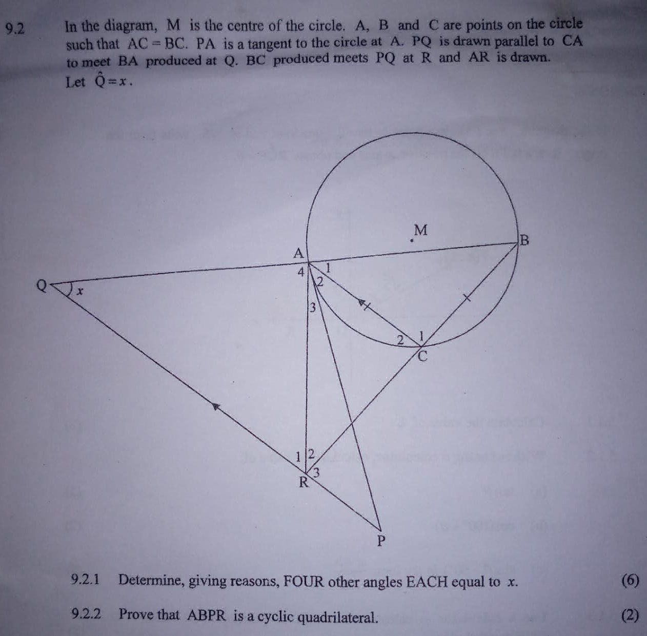 9.2 In the diagram, M is the centre of the | StudyX