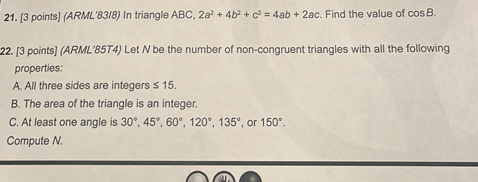 21. [3 points] (ARML'8318) In triangle ABC, | StudyX