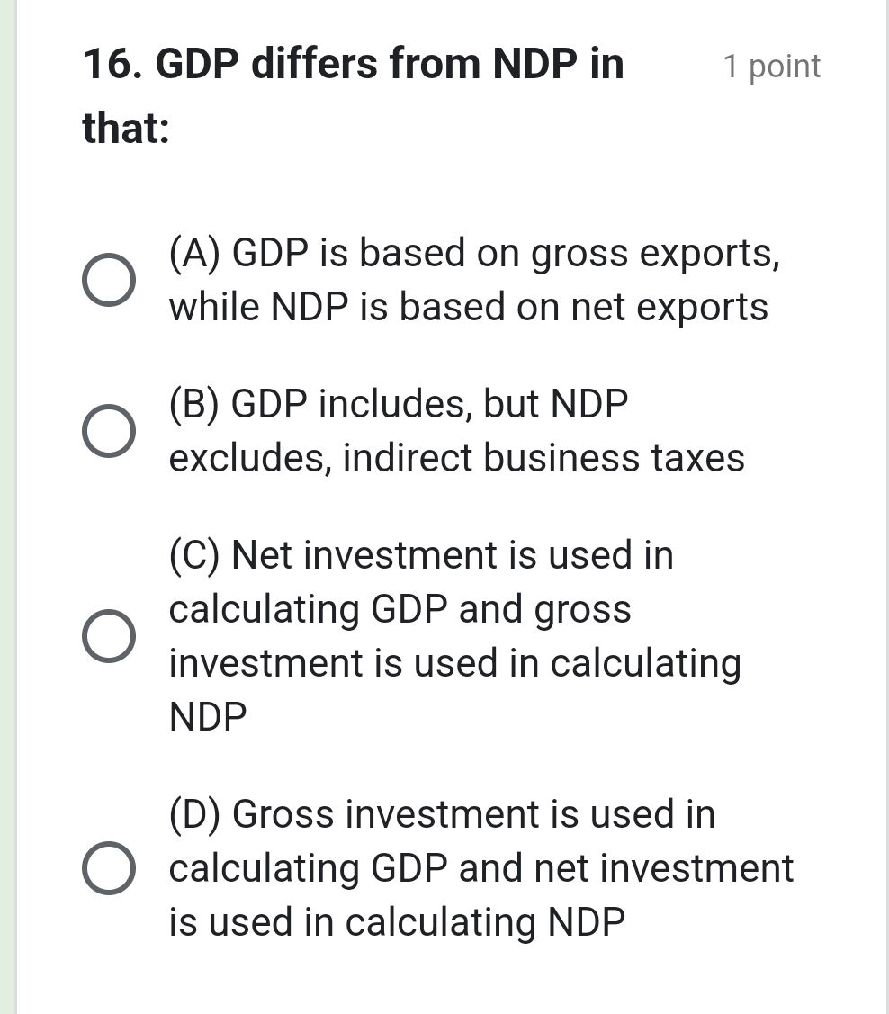 Ndp's Graph 16. GDP differs from NDP in that: (A) GDP | StudyX
