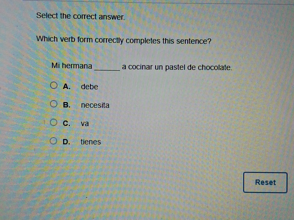 Select the correct answer. Which verb form | StudyX
