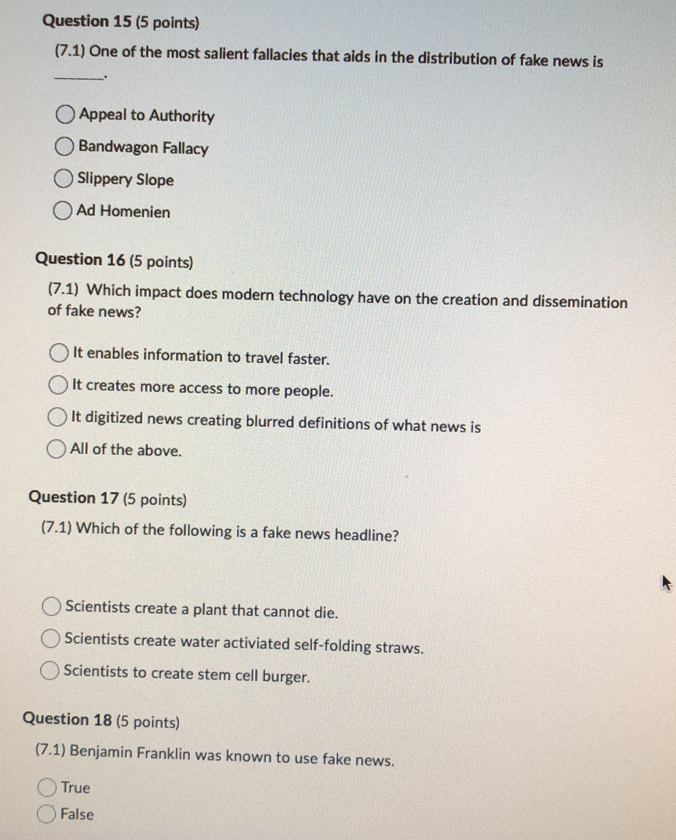 Question 15 (5 points) (7.1) One of the most | StudyX
