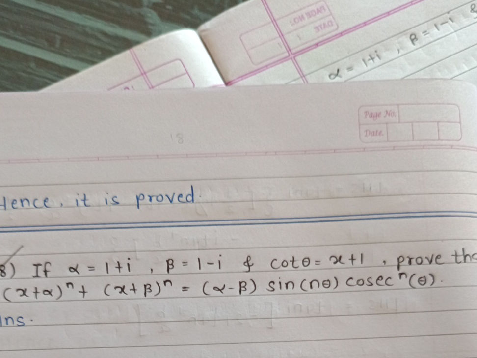Csc Math Questions 8) If \( = 1+i\), \( = 1-i\) \(cot = x+1\),