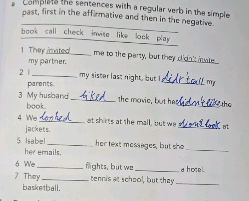 Complete the sentences with a regular verb | StudyX