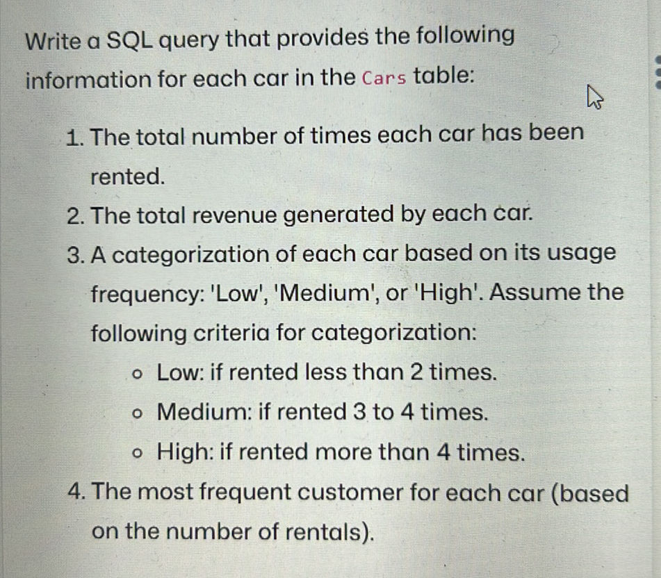 Write a SQL query that provides the | StudyX