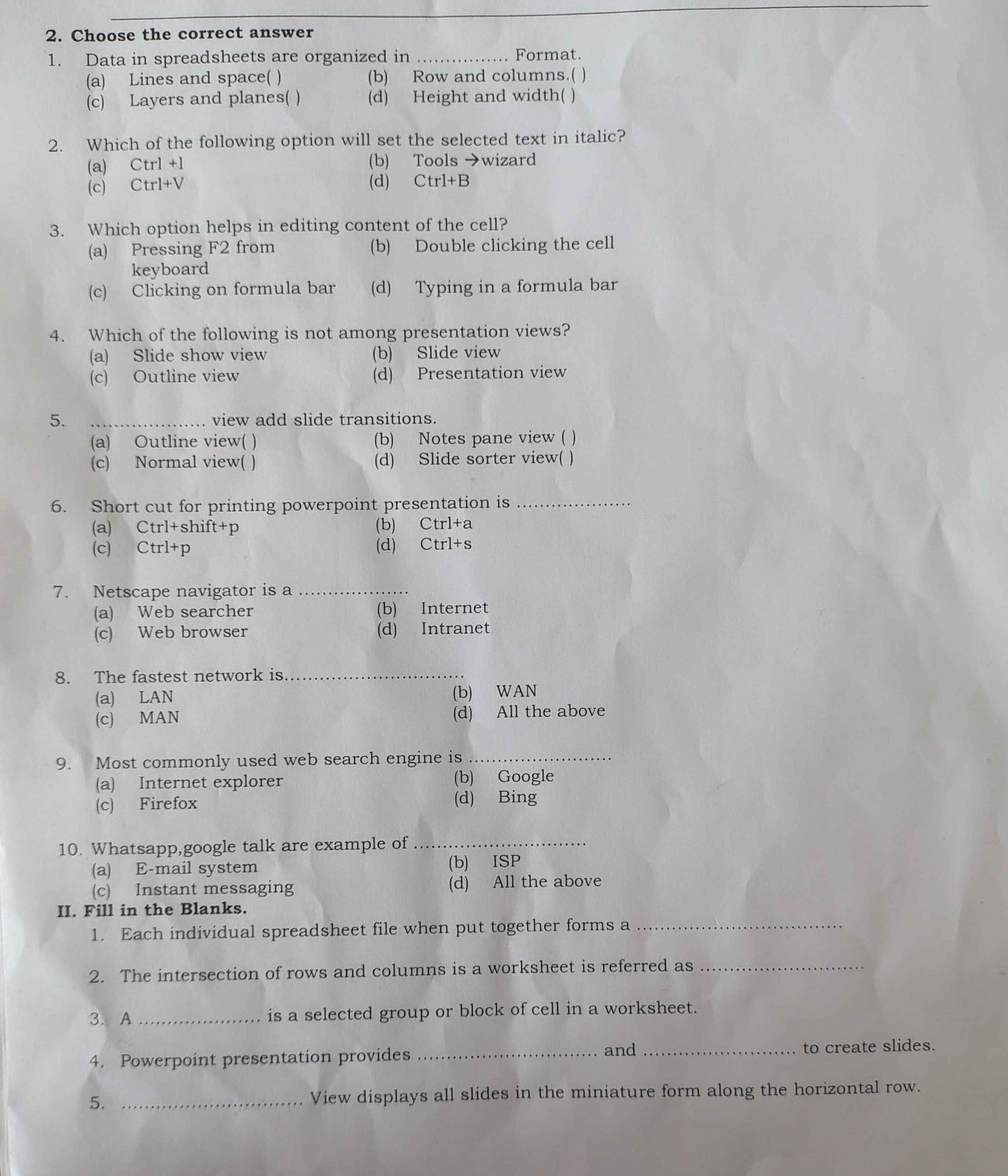2. Choose the correct answer 1. Data in | StudyX