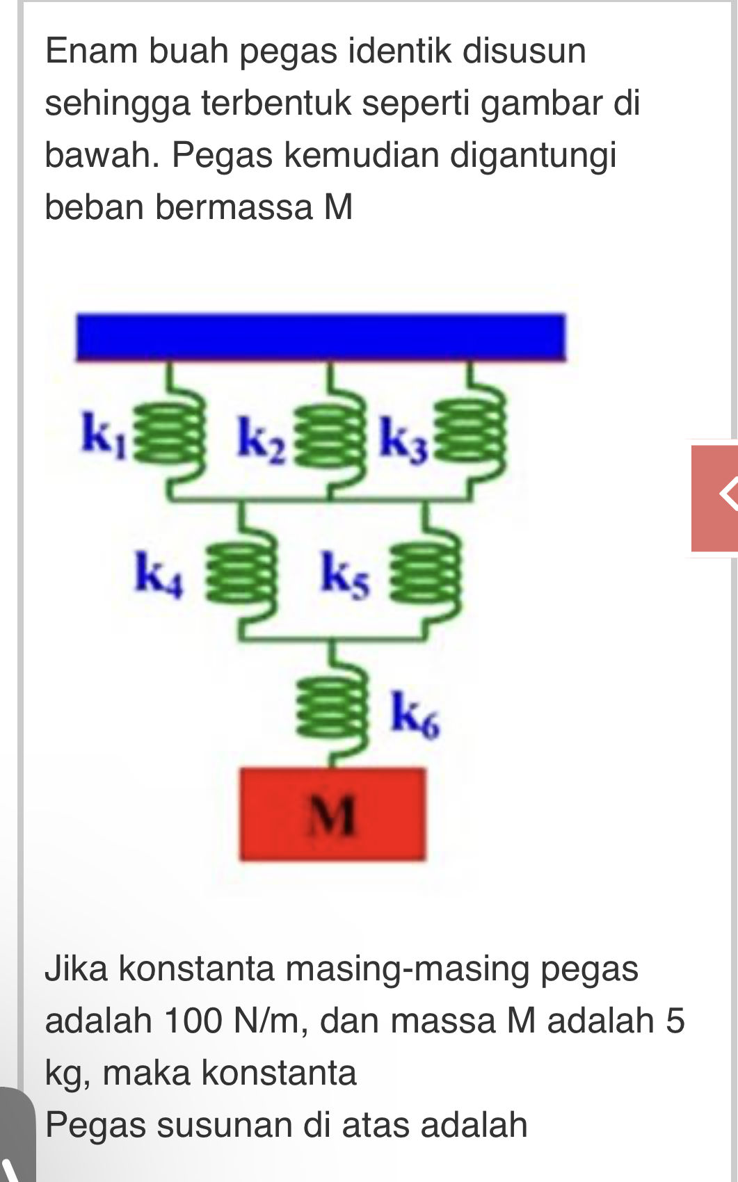 Enam buah pegas identik disusun sehingga | StudyX