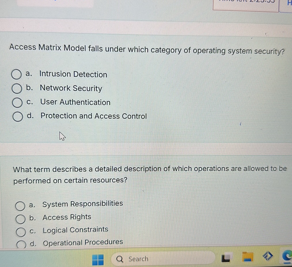 Access Matrix Model falls under which | StudyX