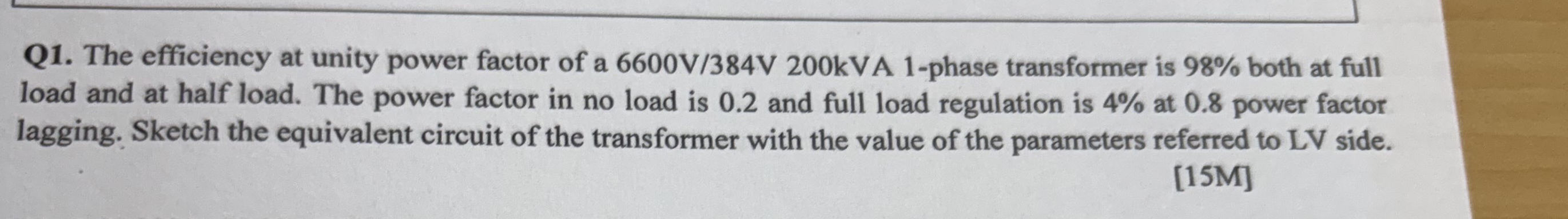 Q1. The efficiency at unity power factor of | StudyX