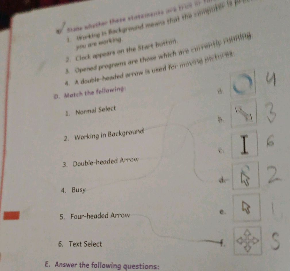 D. Match the following: 1. Normal Select 2. | StudyX