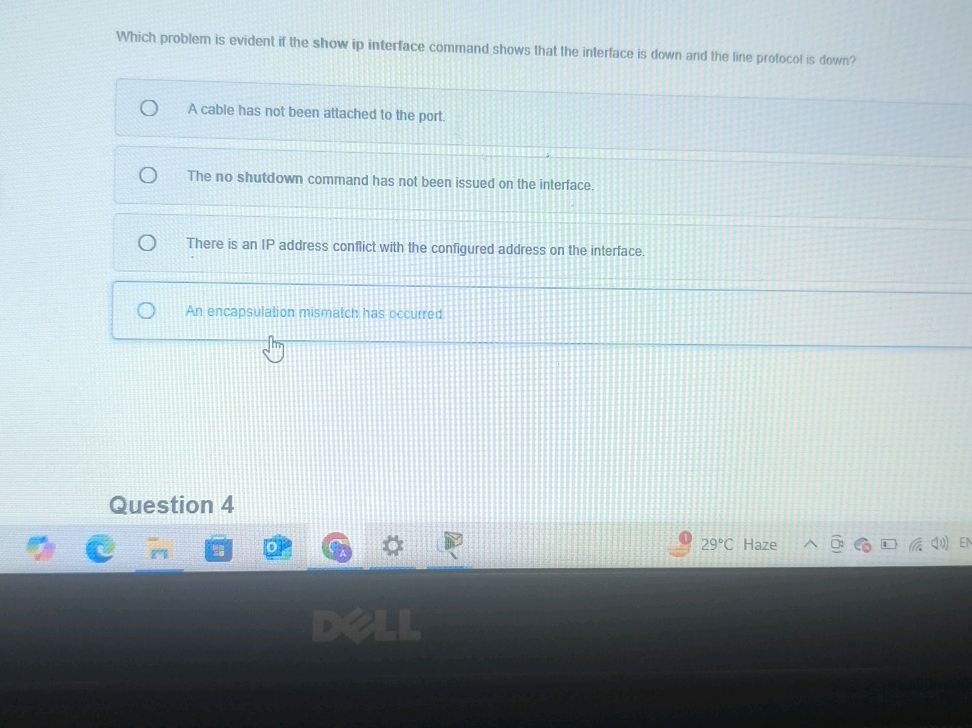 Which problem is evident if the show ip