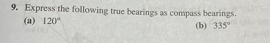 9. Express the following true bearings as | StudyX