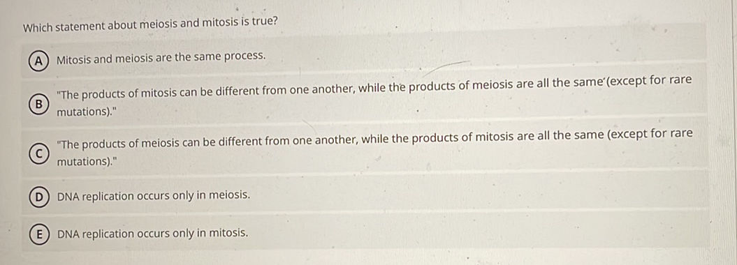 Which statement about meiosis and mitosis is | StudyX