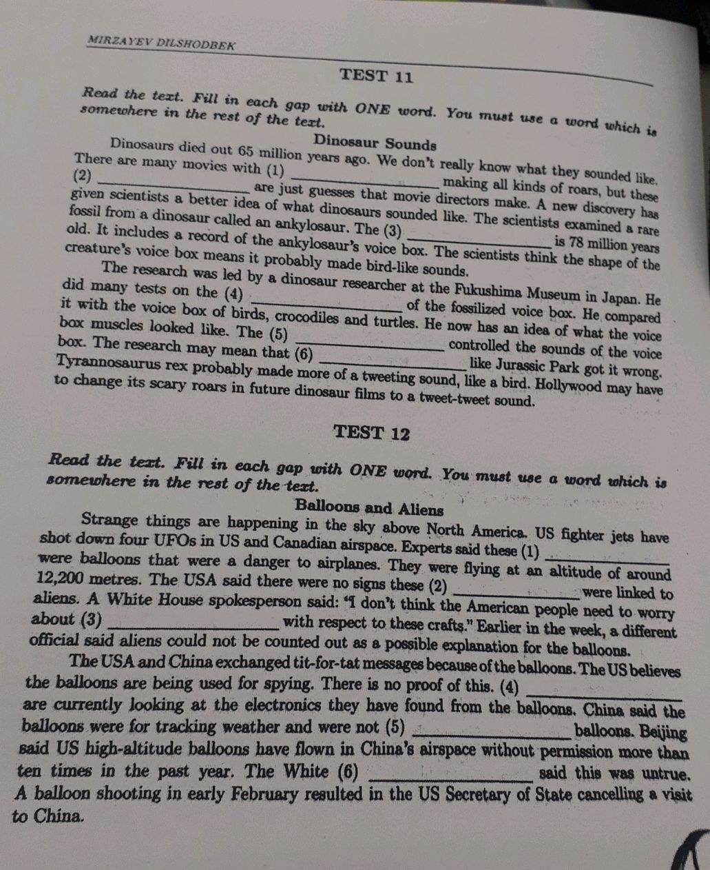 TEST 11 Read the text. Fill in each gap with | StudyX