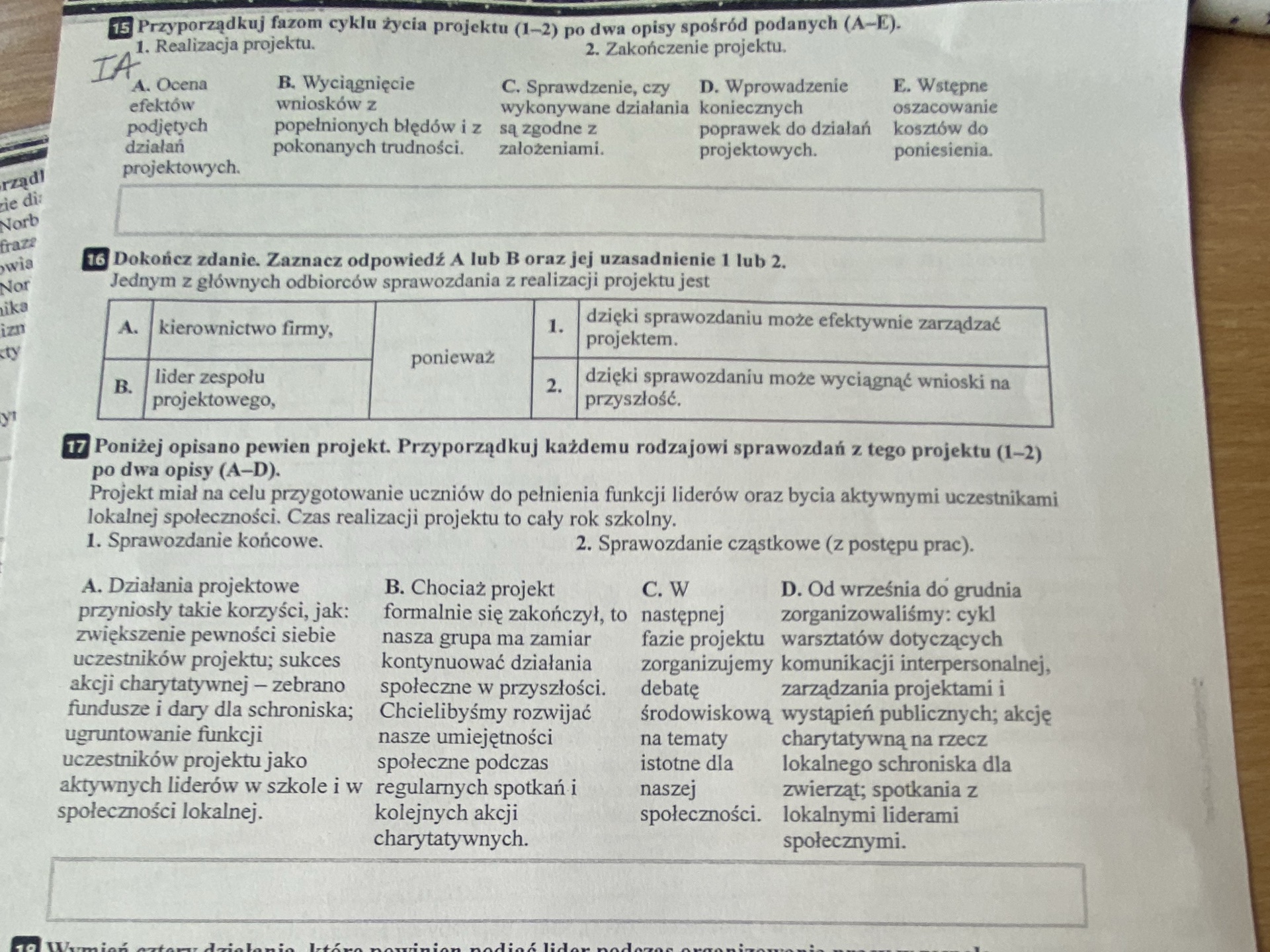 15 Przyporządkuj fazom cyklu życia projektu | StudyX
