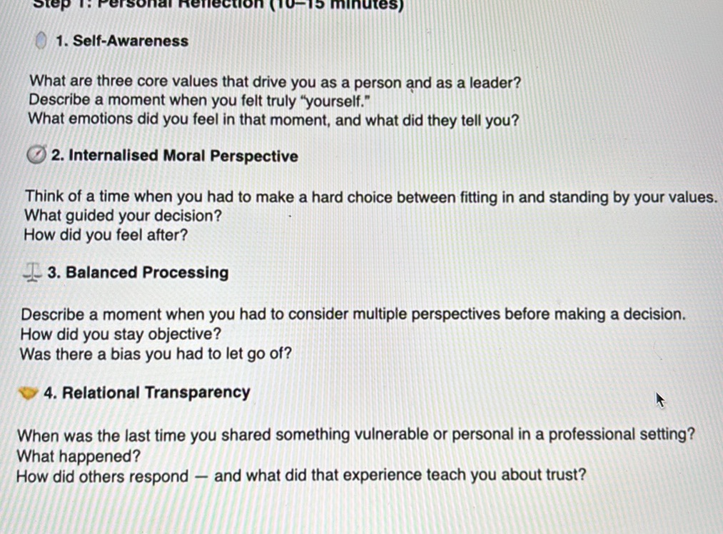 1. Self-Awareness What are three core values | StudyX