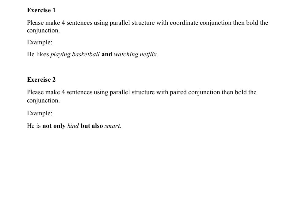 Exercise 1 Please make 4 sentences using | StudyX