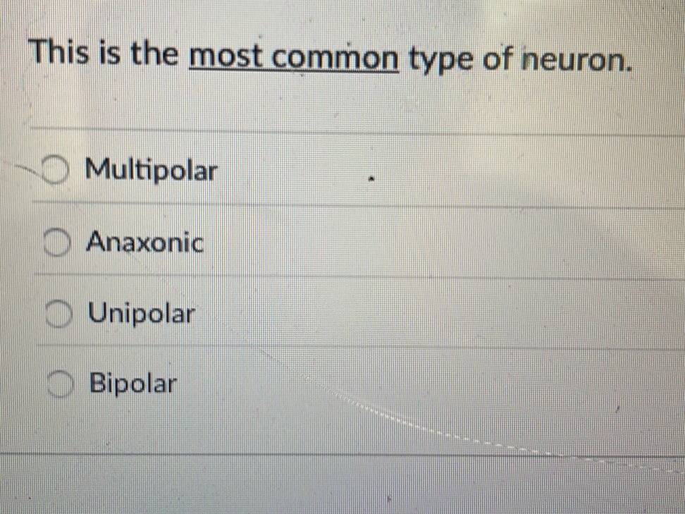 Most Common Neuron Type This is the most common type of neuron. | StudyX