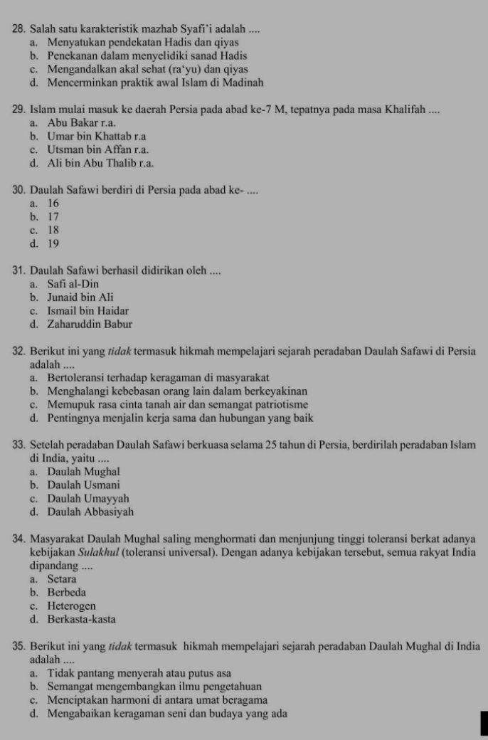 28. Salah satu karakteristik mazhab Syafi'i | StudyX