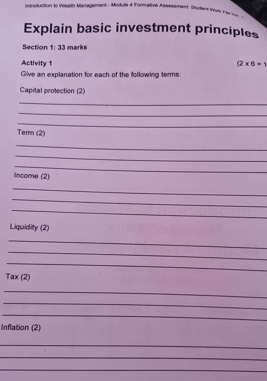 Explain basic investment principles Section | StudyX