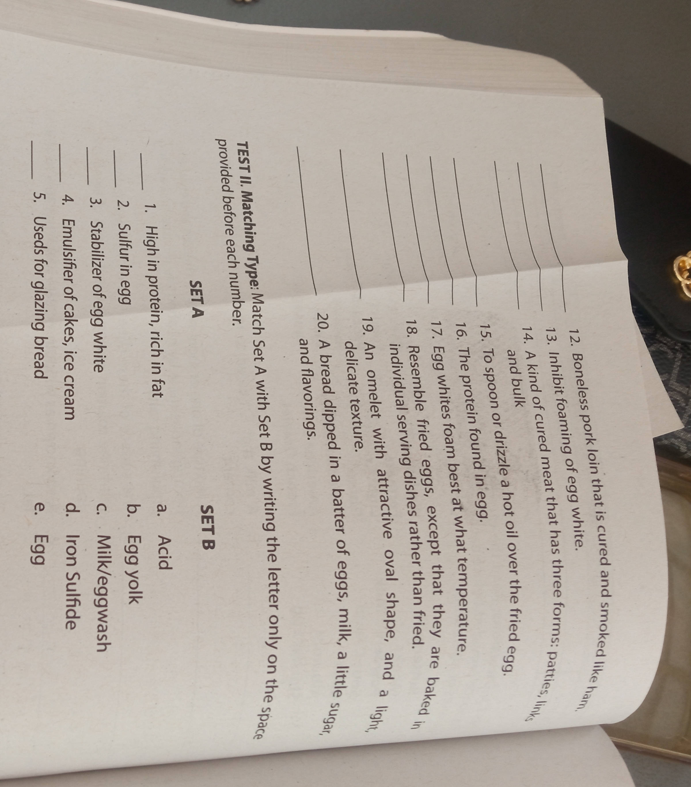 TEST II. Matching Type: Match Set A with Set | StudyX