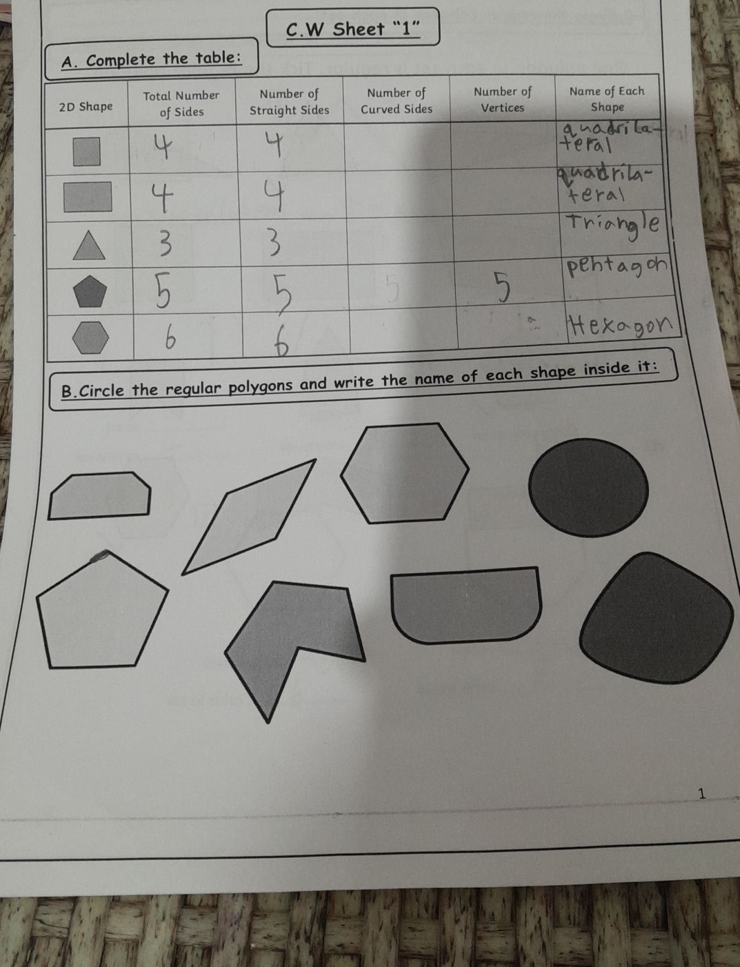 A. Complete the table: | 2D Shape | Total | StudyX